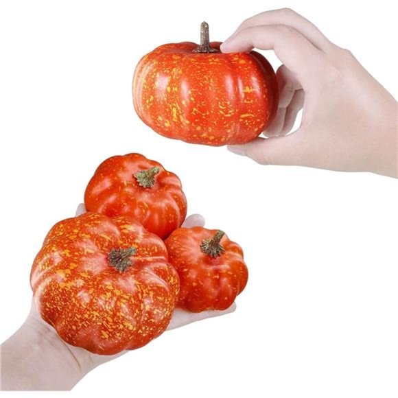 12Pcs Assorted Small Orange Artificial Pumpkins Harvest Decorative Pumpkins Foam - Picture 5 of 7